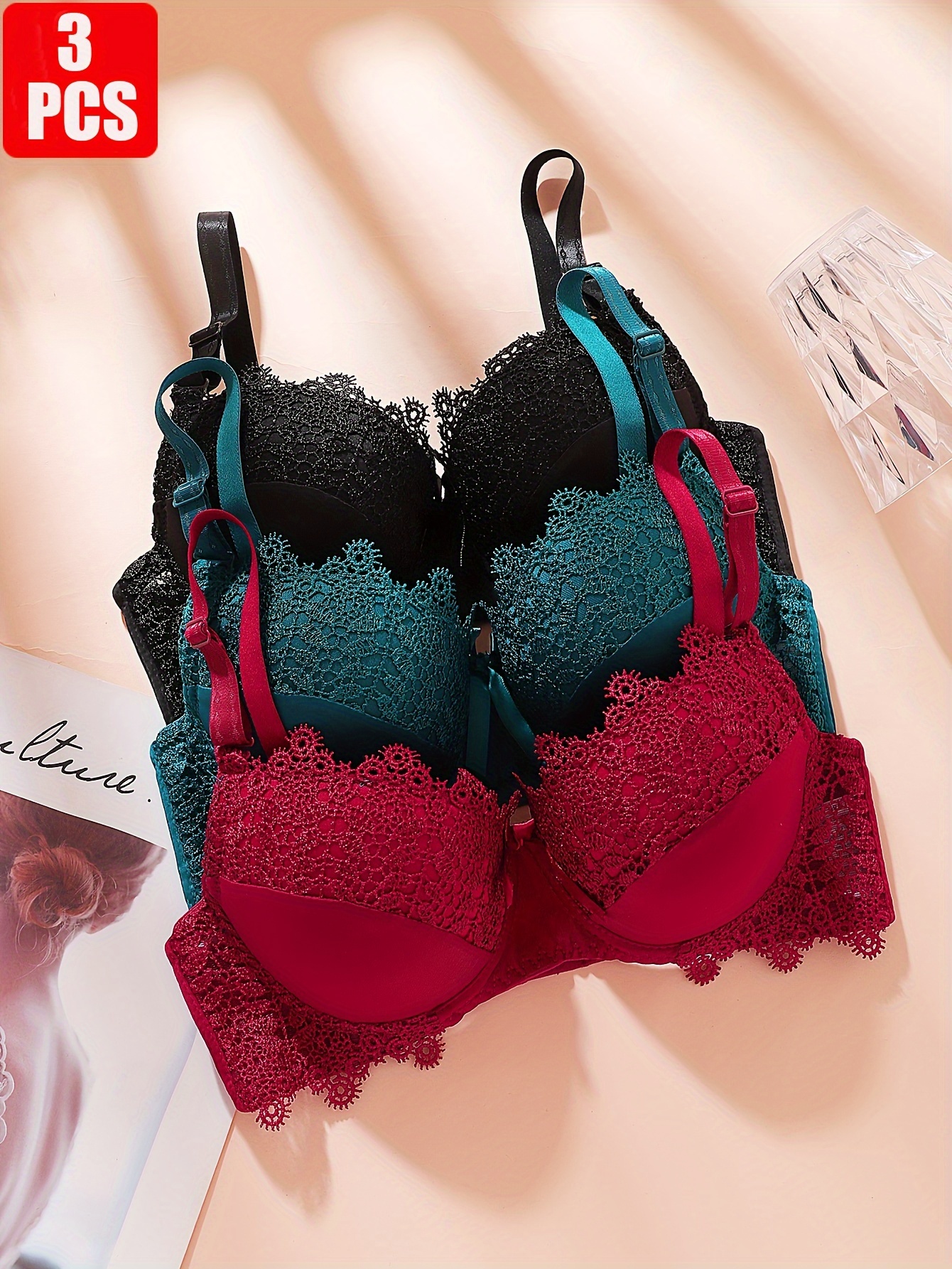 set 3 solid color bras women b cup comfortable lingerie temu - Temu