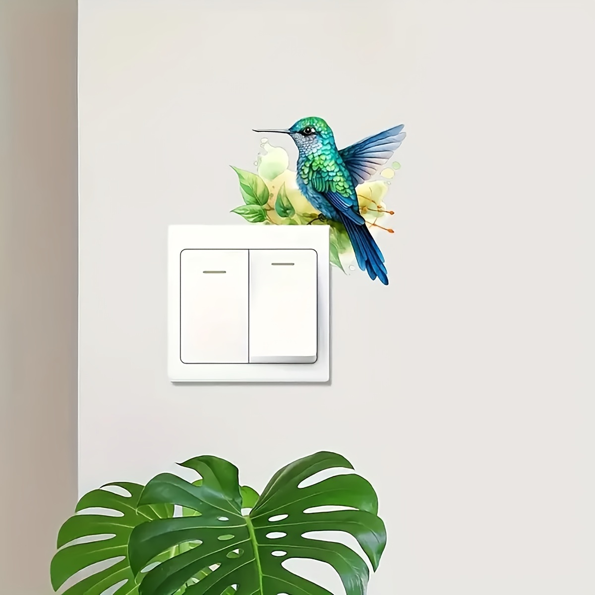 Image of 1pc Hummingbird Decorative Sticker, Switch Frame Decorative Sticker, Vinyl Self-adhesive Removable Wall Sticker, Suitable For Switch Decoration, Beautifying Decor For Living Room And Kitchen Switches
