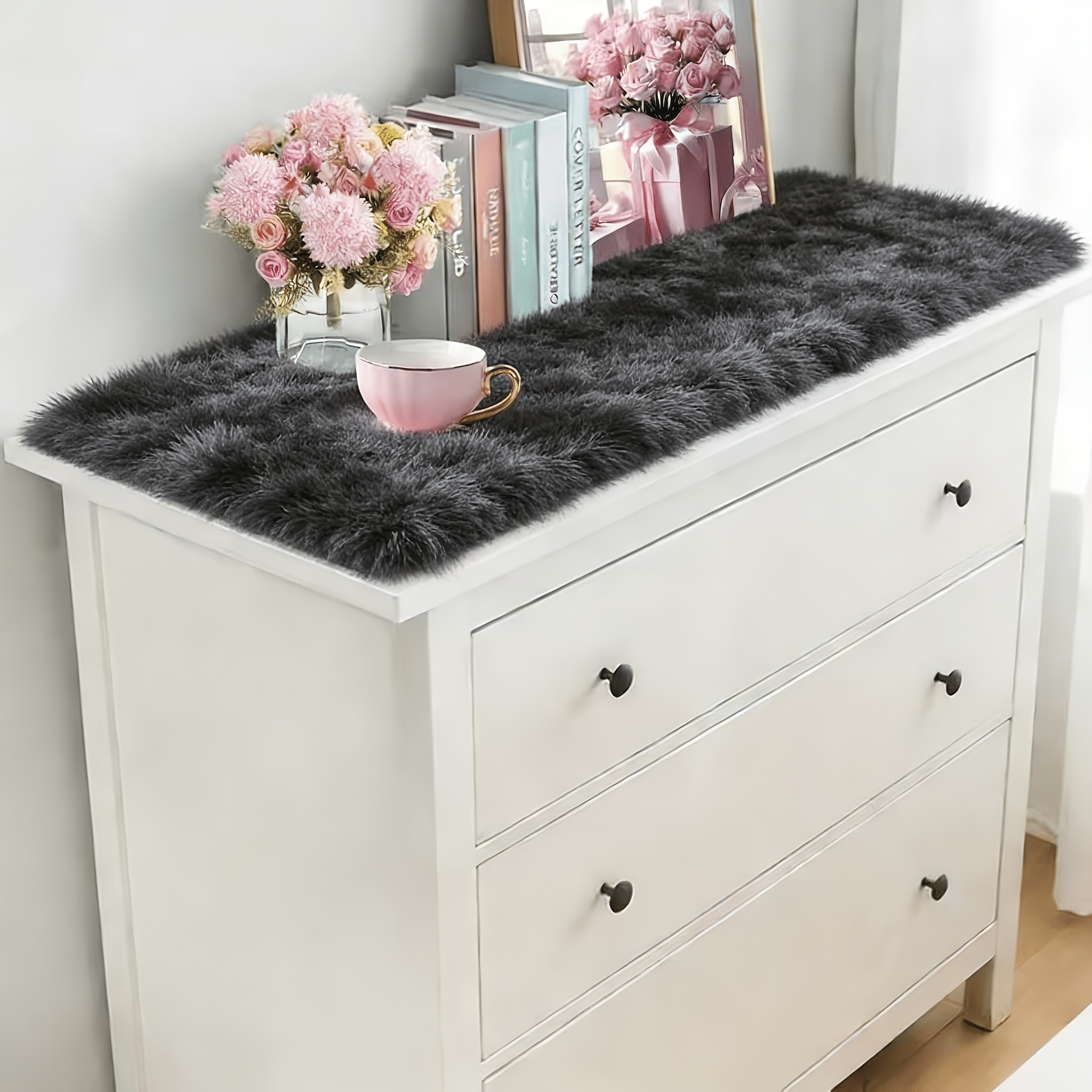 TEMU Nappe de table en peluche, tapis de comptoir de console, nappe de table en peluche rose de style luxe léger