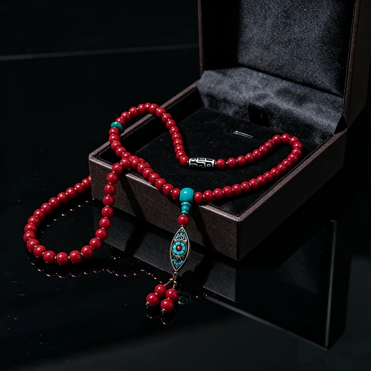 Tibetan Snow Buddha Agate Bead Necklace, Unique Gift