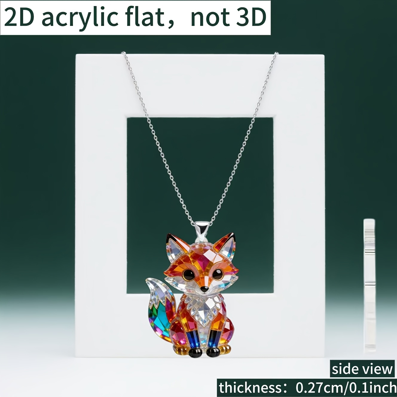 TEMU 2d Flat, [2d Flat] 1pc, 2d Acrylic Fox New Style Women's Necklace, Diy Pendant Fashion Sweater Chain, Gift For Birthday Parties, 2d Flat
