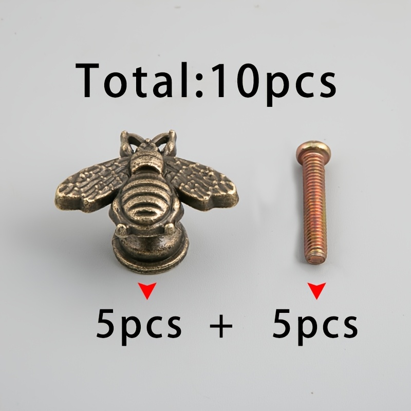 TEMU 5pcs Bee Iron Handles + 5pcs 4x22 Handle Screws, Totaling 10pcs. European-style Bee-shaped Handles For Cabinet And Wardrobe Decoration,