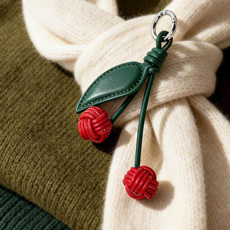 Cherry Keychain, 2025 New Style, Woven Design, Charm, Matching High-end /faux Leather Key Chain, Durable Synthetic Faux Leather, Handmade, Perfect Gift For Women