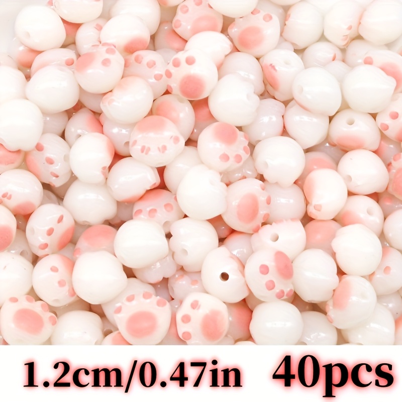 E-shop 40 Stück 12mm Acryl Süße Katzenpfoten Lose Perlen zum Erstellen von Charms für Armbänder, Halsketten und in Schmuckprojekten
