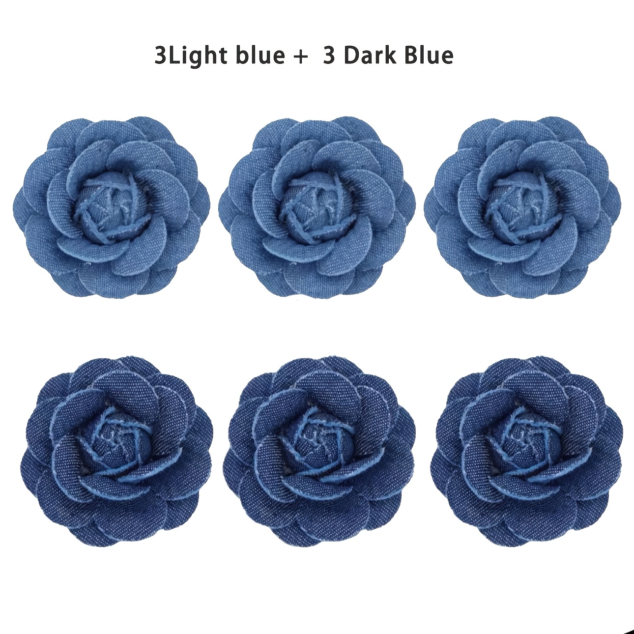 E-shop 2-Farben Stoff 6-teiliges Set Dreidimensionale Denim Blumen Dekoration Heimdekoration Handwerk Ergänzungen Kopfschmuck Brosche Haar Ergänzungen