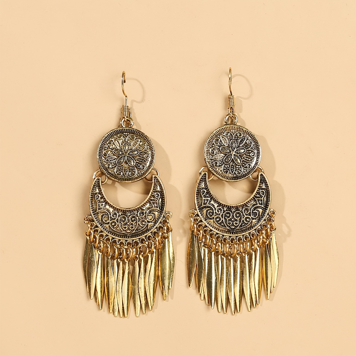 TEMU 1 Pair French Romantic Bohemian Style Tassel Drop Earrings, Fashionable Elegant Ear Studs, Suitable For Daily And Banquet Wear