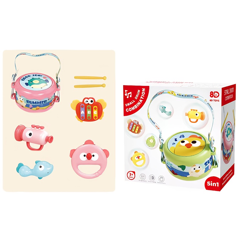  Baby Hand Drum Set with Ocean   & Encouraging Phrases - Drop-Resistant Toddler Percussion Toy, Early Learning Musical Instrument with Vibrant Colors & Interactive Buttons for 18-Month-Old   (Motor Skills Development)