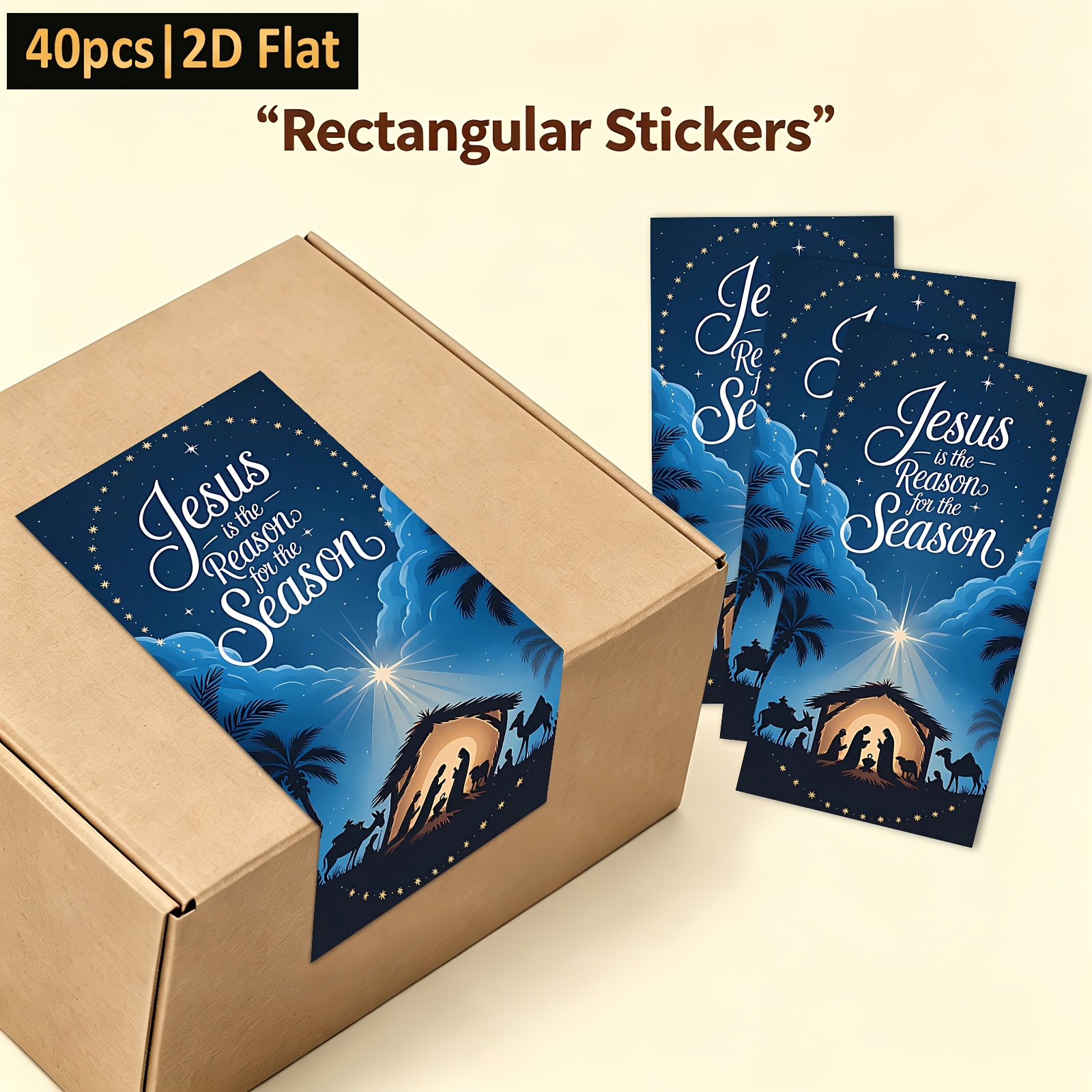 TEMU 2d Flat 40pcs Rectangular Stickers Jesus Is For Night Sky Nativity For Party Supplies Gift Packaging Gift Box Sealing Decorative Labels Gift For