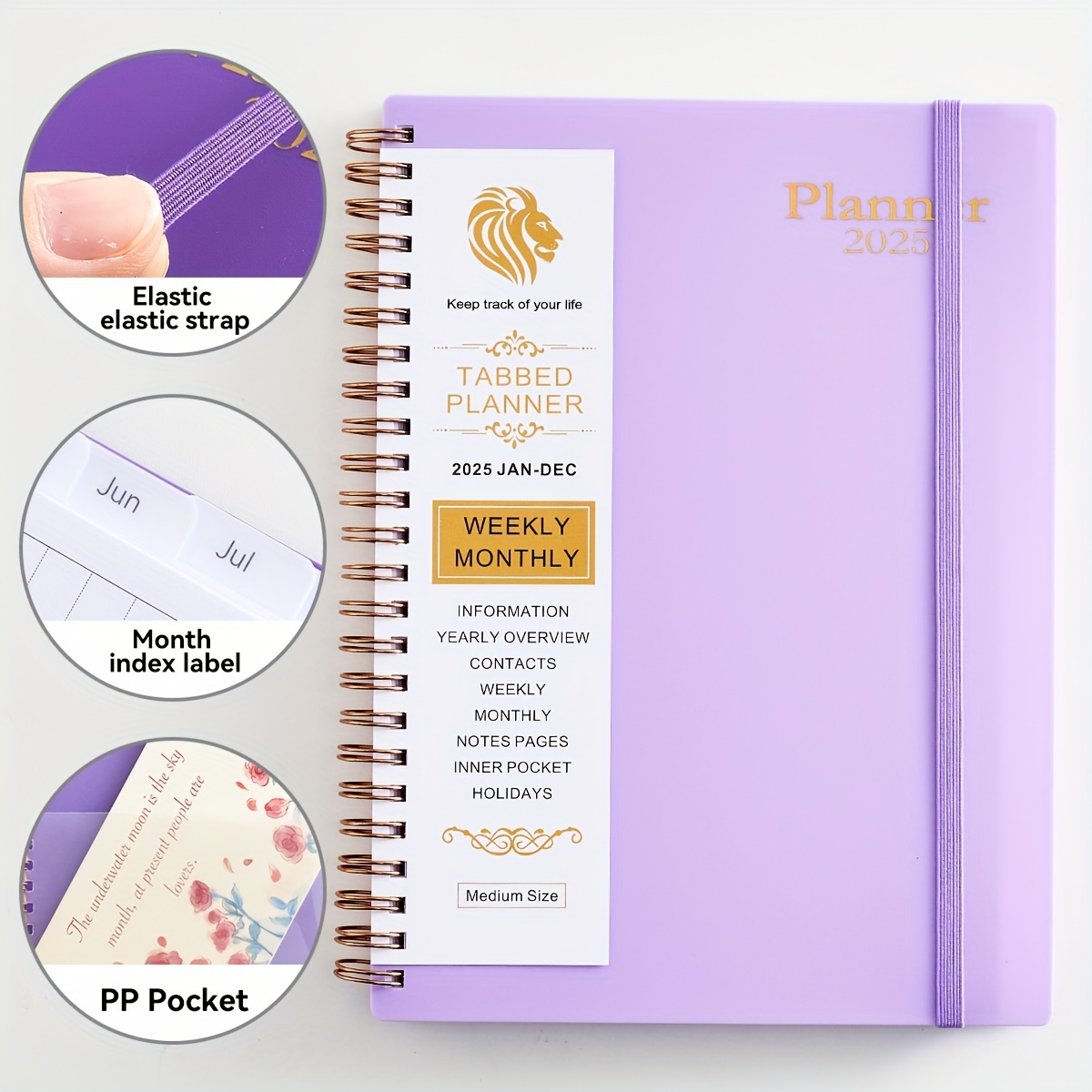 

2025 Track Of Aesthetic Planner - Monthly & Weekly Layouts With Tabs, Twin-wire Binding, Closure, Pp Pocket, For Office & Teachers, English Language, 12-month