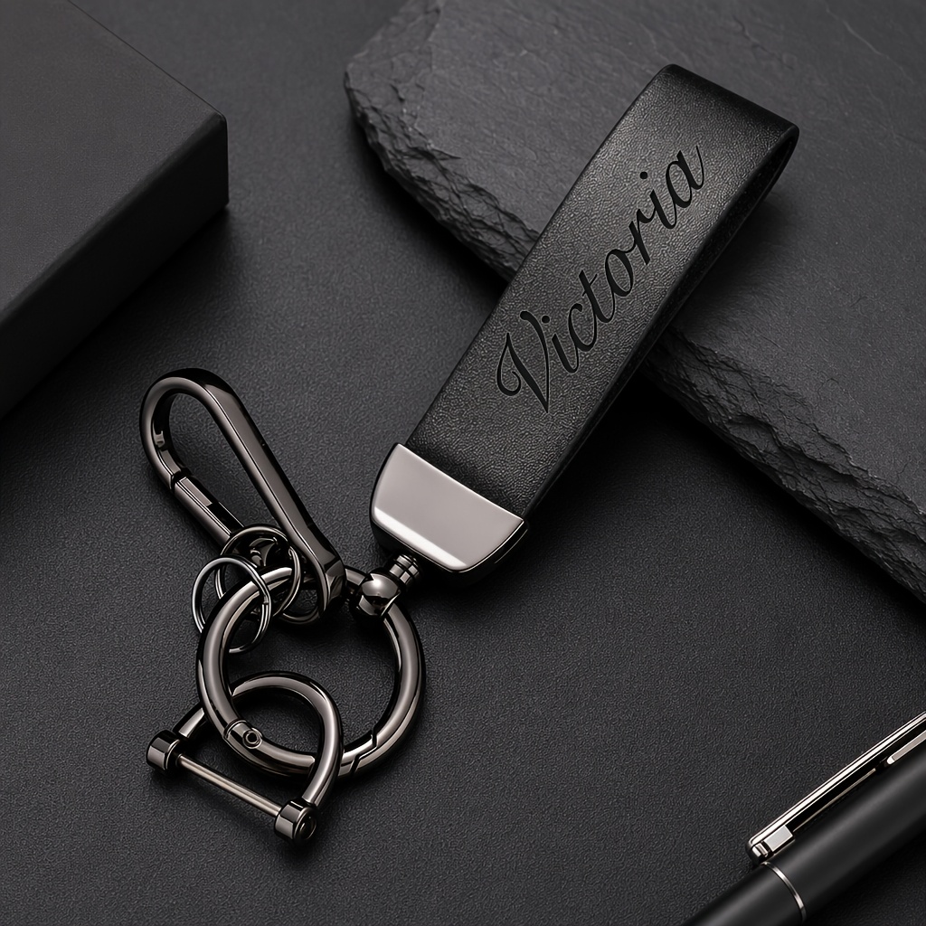 TEMU Custom Keychains Made From Pu, Featuring Personalized Letter And Name Engraving. The Stylish And Elegant, Suitable For Men And Women. An Ideal