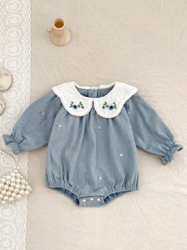 b149 baby girl spring autumn cute floral embroidery doll neck petal long sleeve bodysuit for outdoor