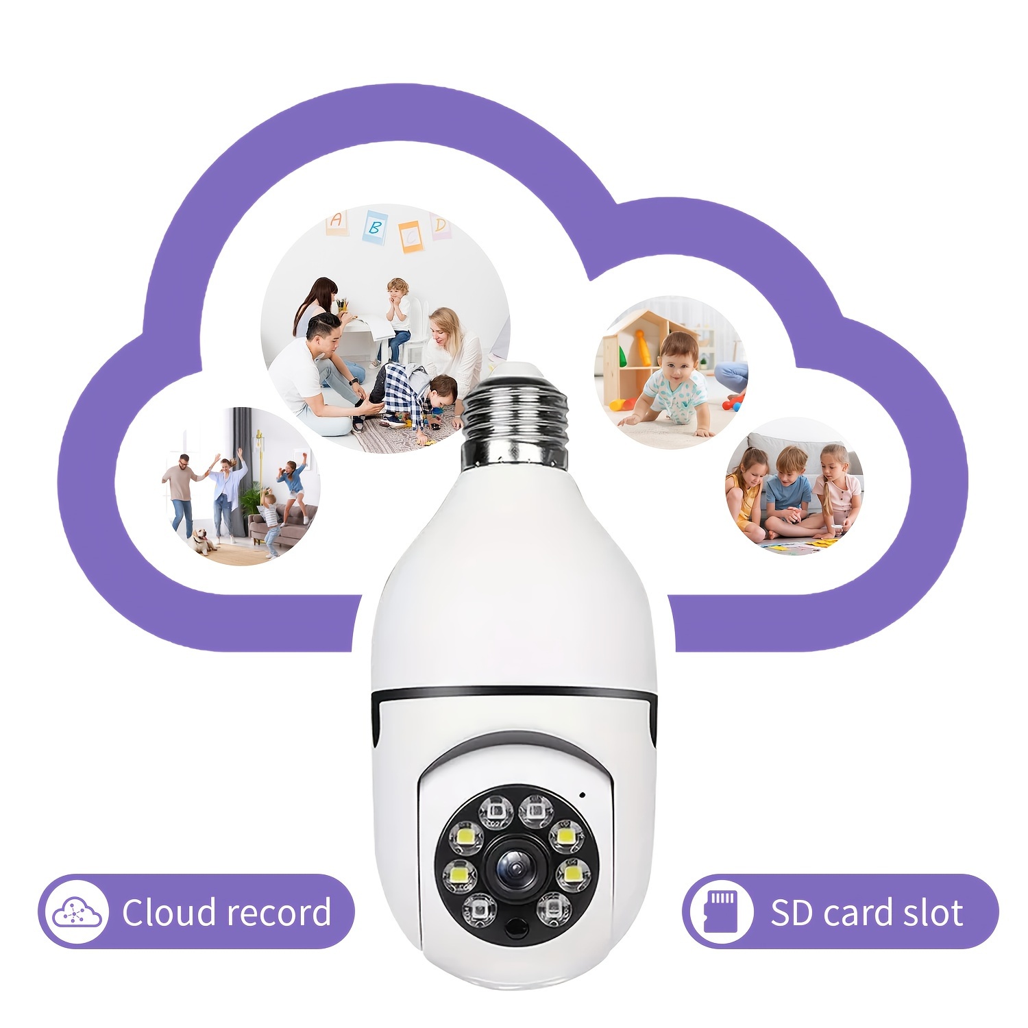 night   e27 bulb security camera with auto tracking 360 panoramic fisheye view two way audio hotspot connection tf card storage sd card not included 110v 220v hardwired indoor surveillance cameras details 2