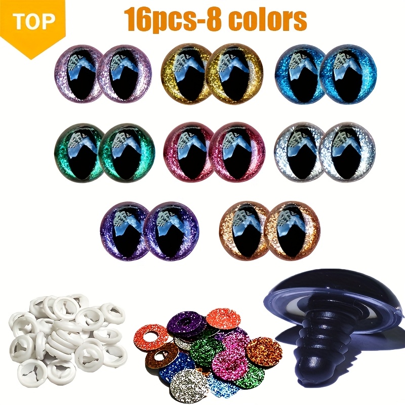 

16pcs-8 Couleurs Cristal Brillant Œil de Chat Accessoires de Jouet pour Poupées Œil Solide en Plastique DIY Œil de Résine Pailleté Œil de Cacao