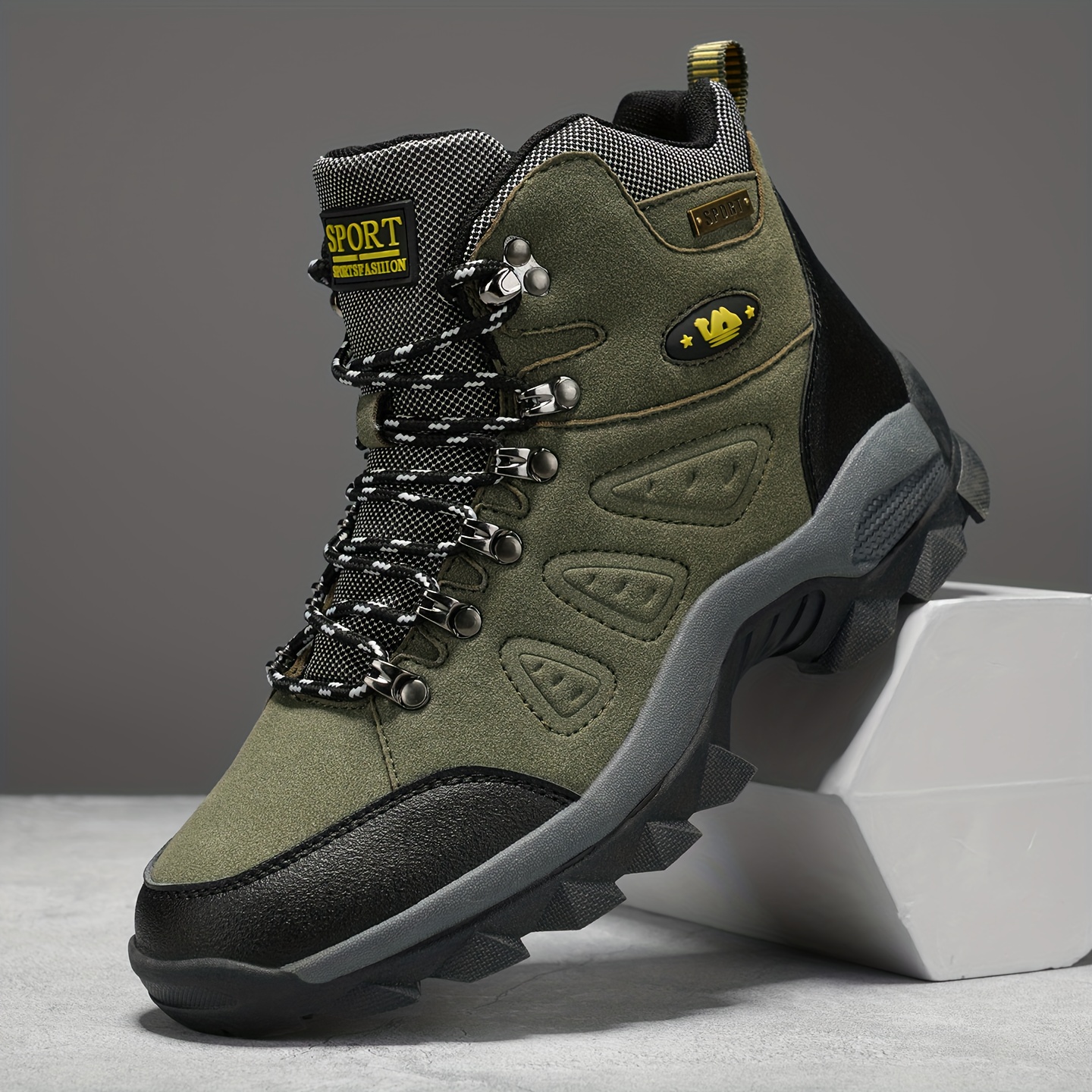 Image of Volarpisada Men' High-top Hiking Boots - Suitable For Terrains, Featuring A Non-slip Rubber Sole, Breathable Synthetic Material, In Large Sizes For Outdoor Activities, Snow, Ice