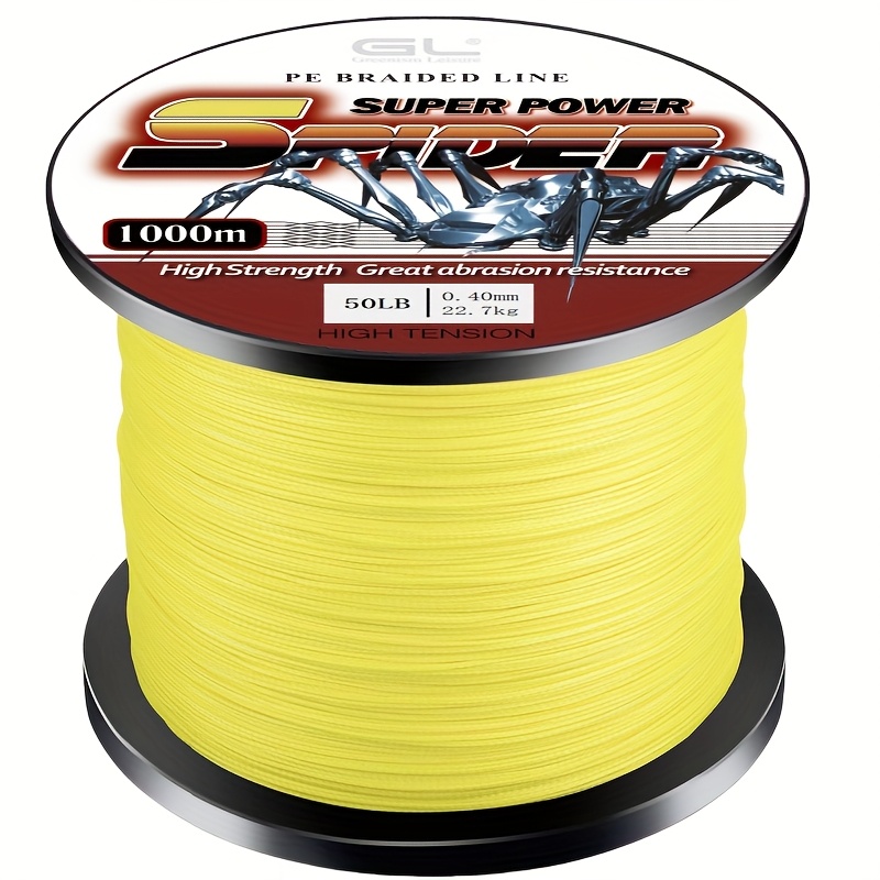 1000M * Yellow PE Braided Fishing Line - * * for Saltwater Or * - *  Abrasion Resistant * Knot Strength, Smaller Diameter * Zero Stretch & Memory