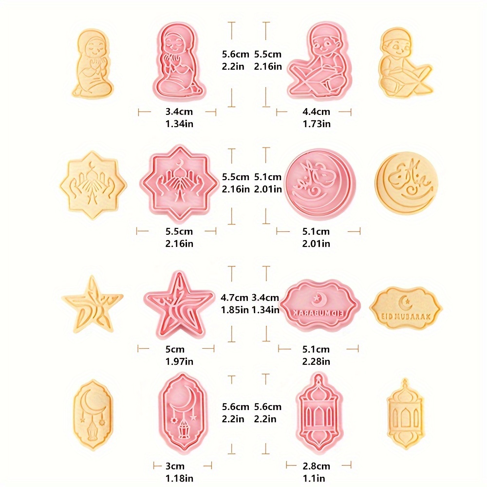 8pcs mubarak cookie stamp set 3d cartoon designs islamic muslim biscuit impressers with plunger cutters for eid thanksgiving baking details 12