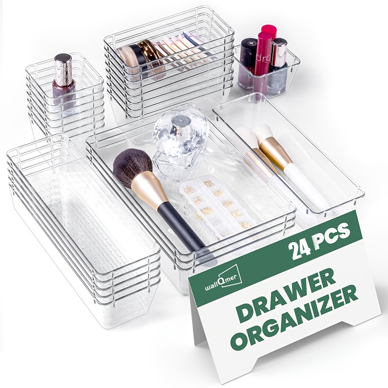 

24pcs Clear Plastic Drawer Organizer Set - 4 For Bathroom, & - For Makeup, Accessories & Office Supplies