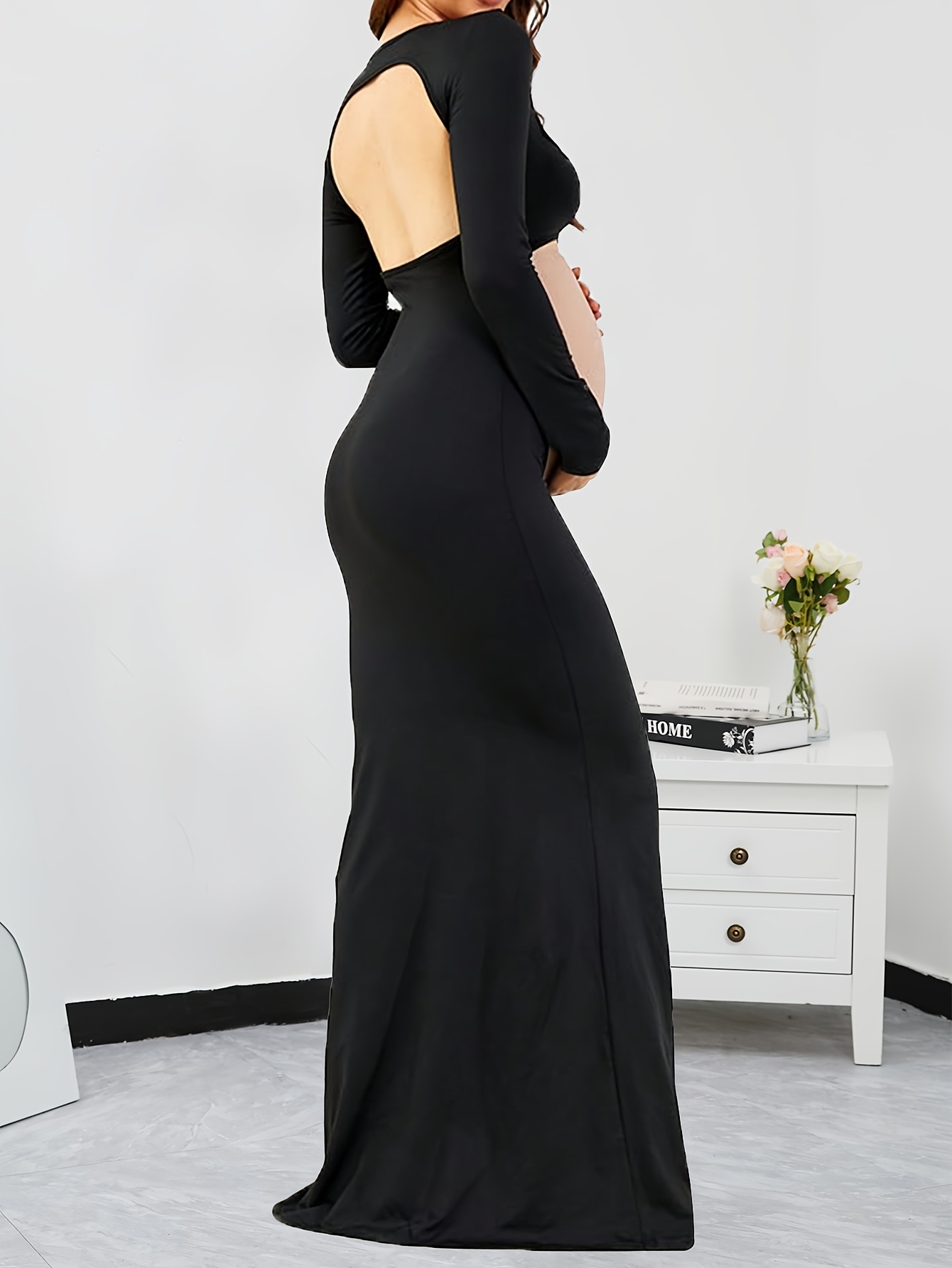 elegant solid color bodycon maternity dress polyester medium - Temu  Mauritius