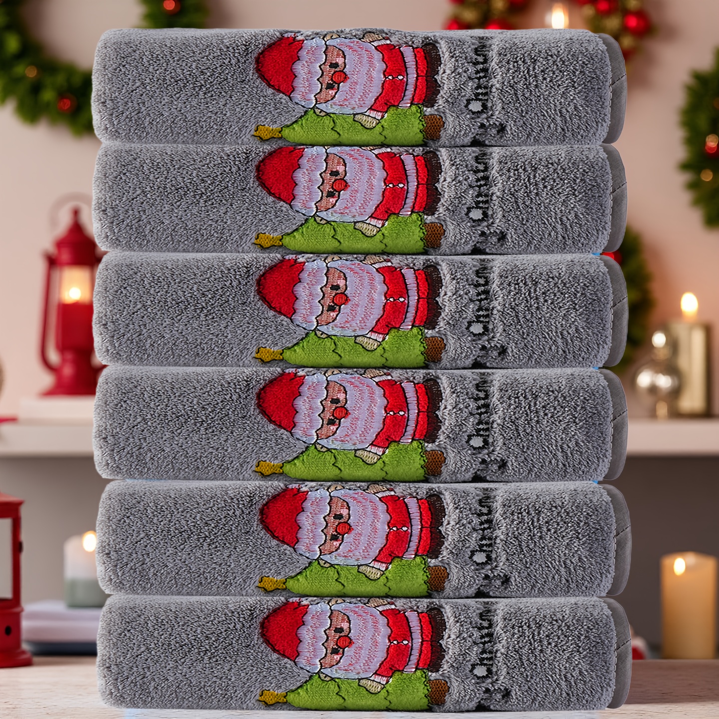 6pcs Christmas Towel Set, Hand Towels, 42-70cm, 6pcs Hand Towel Set, Ultra Soft and Thick, Quick Drying, Ideal Bathroom Supplies Suitable for Home Bathrooms, Santa Claus, Christmas Tree, Christmas Deer, Wash Cloths