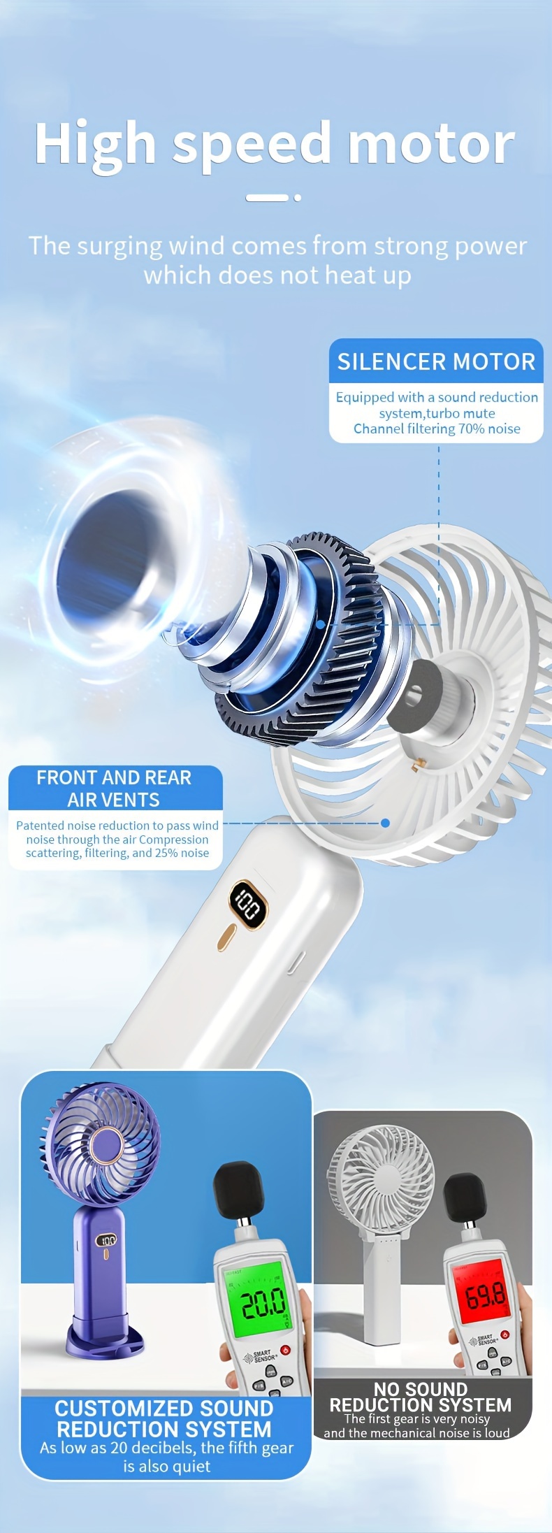 1pc handheld convenient fan silent 5 speed wind with turbo tilt fan blade 90 folding design fan usb rechargeable battery fan with large capacity and   small folding electric fan for travel outdoor and office use mini handheld fan details 2