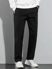 3pcs Men's Casual Long Pants Set, Breathable Polyester Joggers with Zipper Detail for Fitness and Running, Solid Color, Machine Washable - Spring/Autumn, Simple Fashion, Versatile details 8