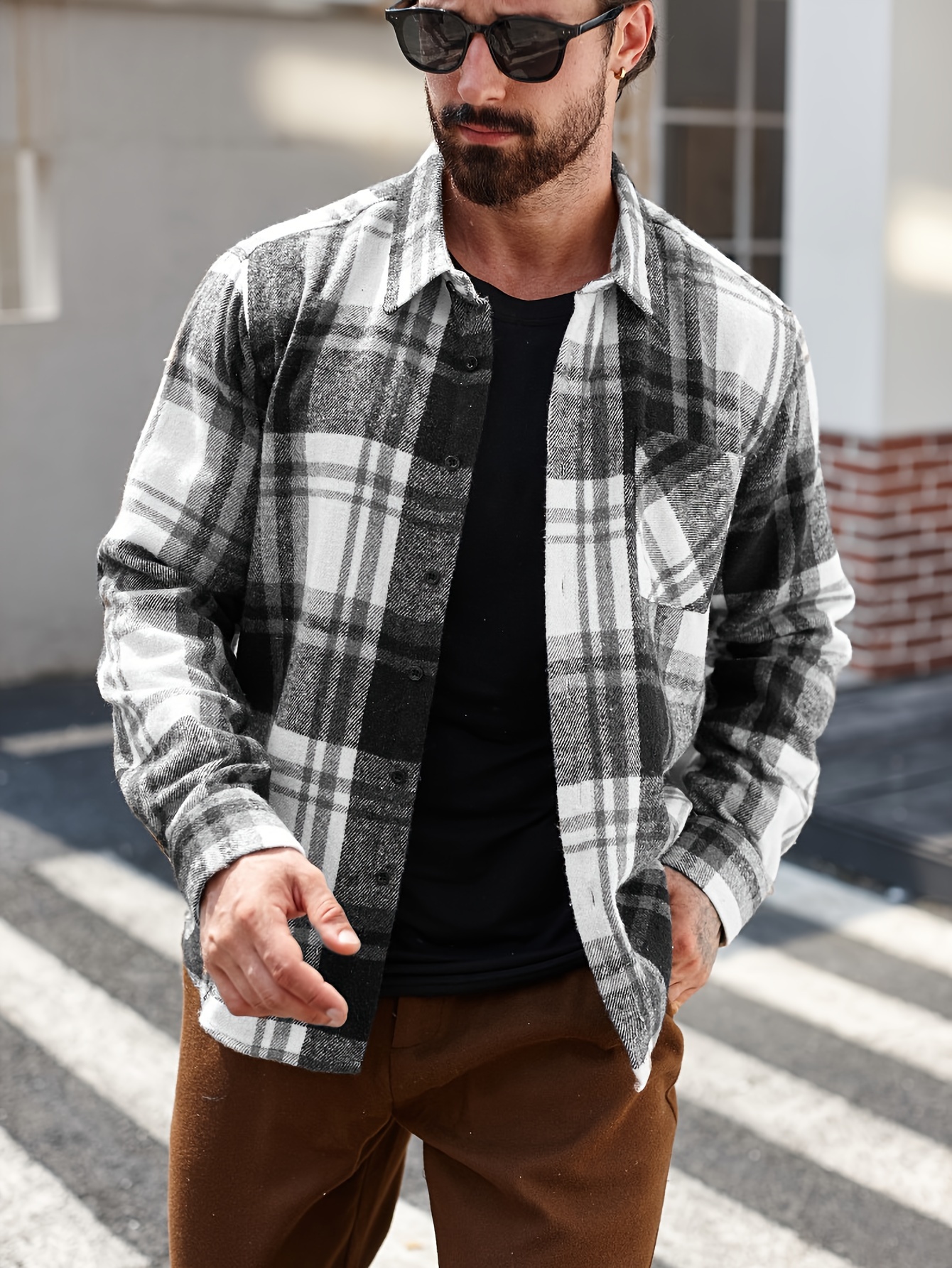 men's autumn winter flannel shirt jacket classic notch