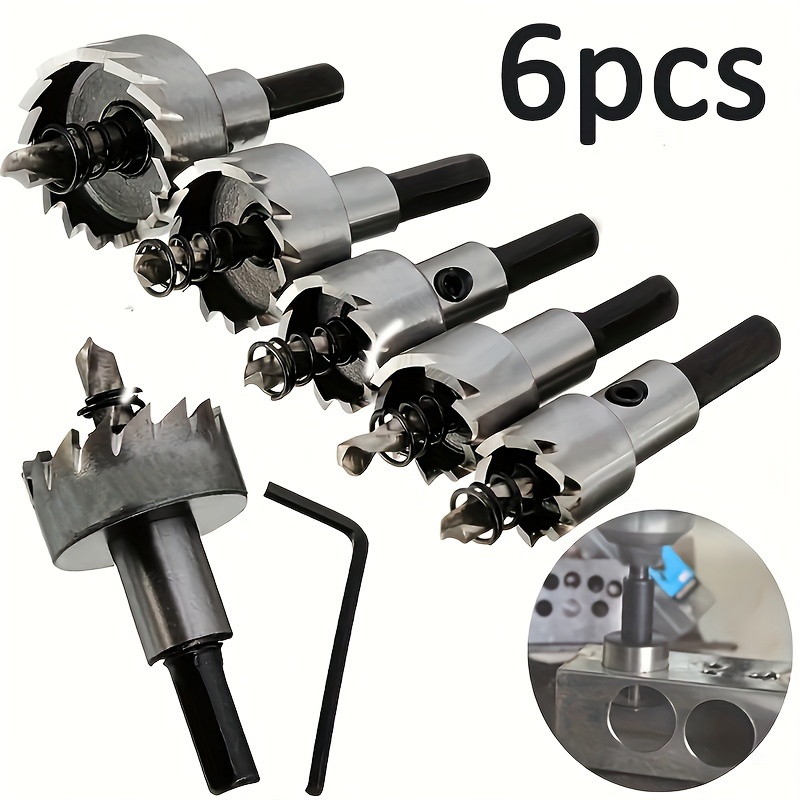 

6pcs Heavy-duty Hss Hole Saw Cutter Drill Bits Set - Perfect For Hard Metal, Stainless Steel Plate, Square Tube, Iron, Cast Iron, Wood