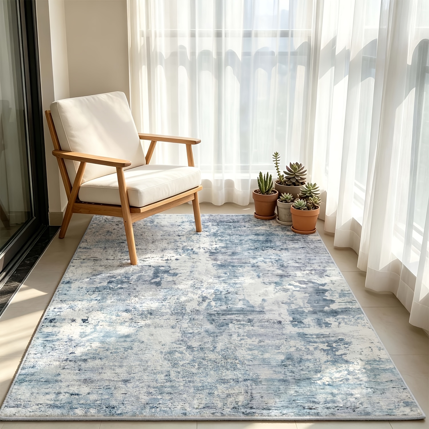 TEMU Abstract Area Rug, Washable Large Rug, Living Room Rug, Non-slip Dining Room Rug, Bedroom Printed Velvet Rug, Office Rug, Light Blue