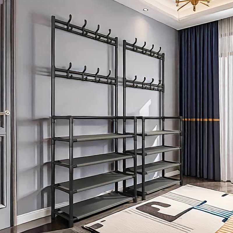 Multi-Functional 3-in-1 Coat Hanger and Shoe Rack, Coat Hangers for Clothes and Hat Storage | Recommended for Home - Minimalist Modern Style, Suitable for Apartment Entryway/Bedroom, Durable Metal Material, Organized Storage for Shoes and Bags |