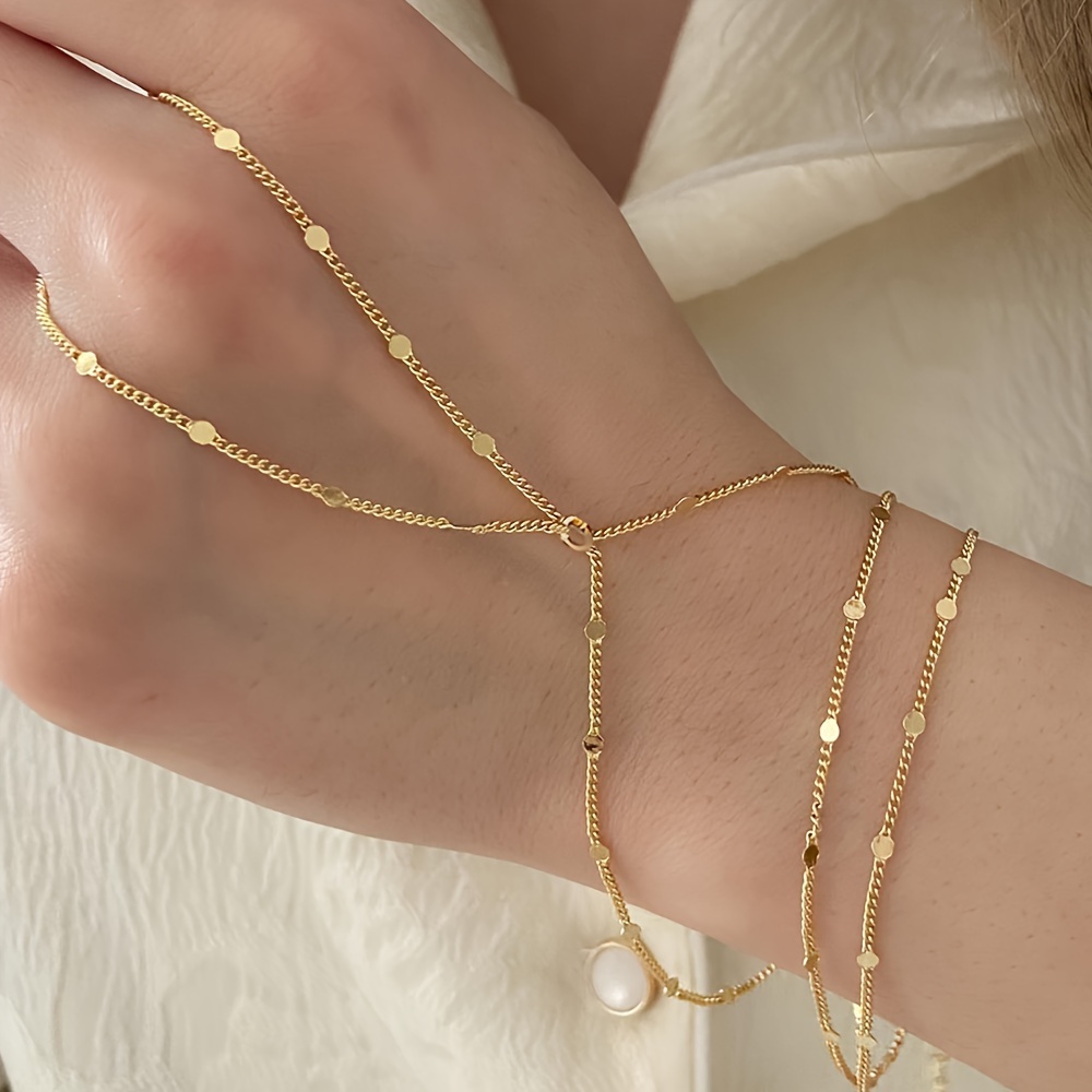 2pcs/set Easy Elegant Sequined Thin Chain Finger Bracelet Women' Versatile Stackable Additions (number Of Sequins On Chain Is Random)
