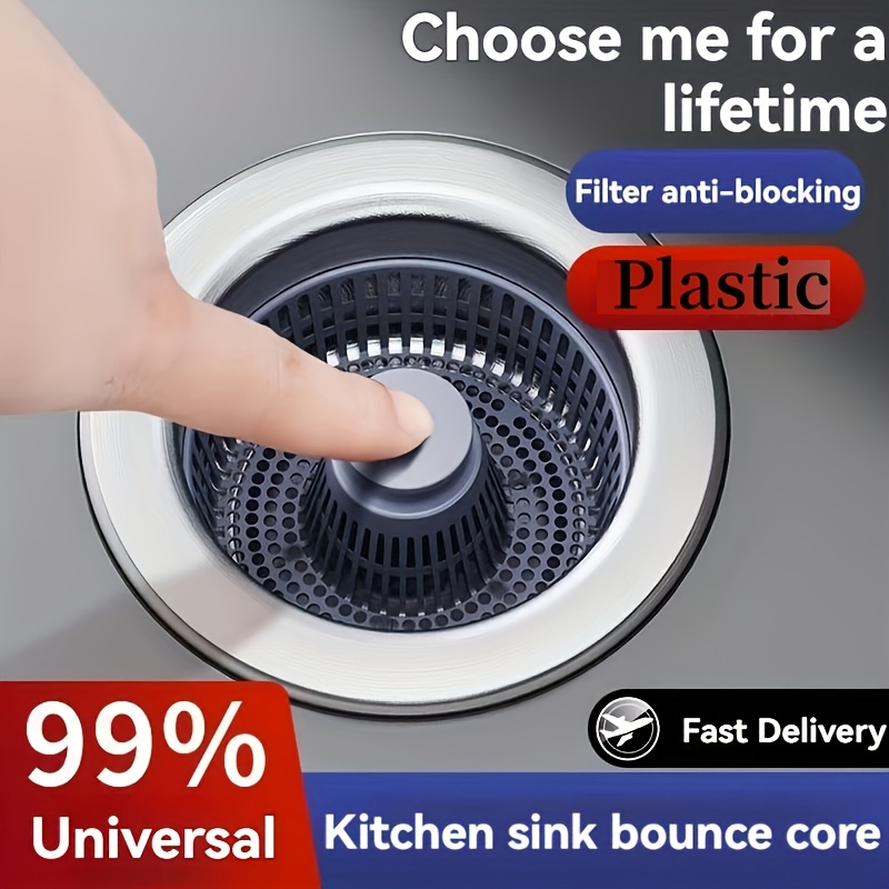 

1pc Kitchen Sink Strainer With Bounce Drainage And Anti-clogging Filter Basket, Universal Fit Press-type Sink Stopper With Ring And Deodorant Mesh Basket Plug