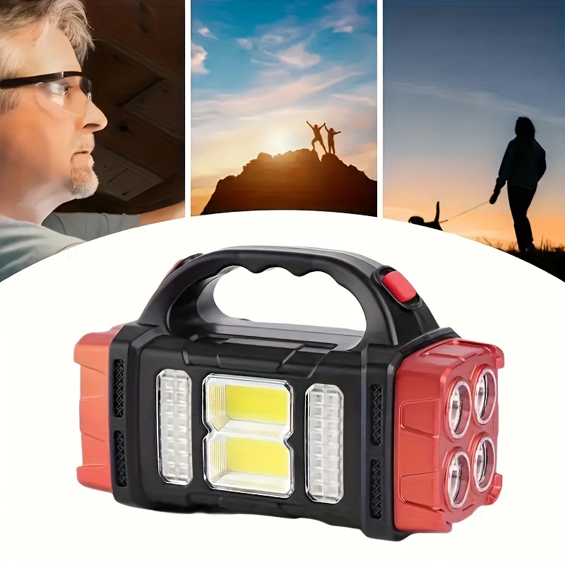 

1pc Portable Solar Handheld Flashlight With Cob And Side Light - 8 Light Modes For Outdoor Hunting, Boating, Camping, And Home Emergency - Usb Cable Charging Included