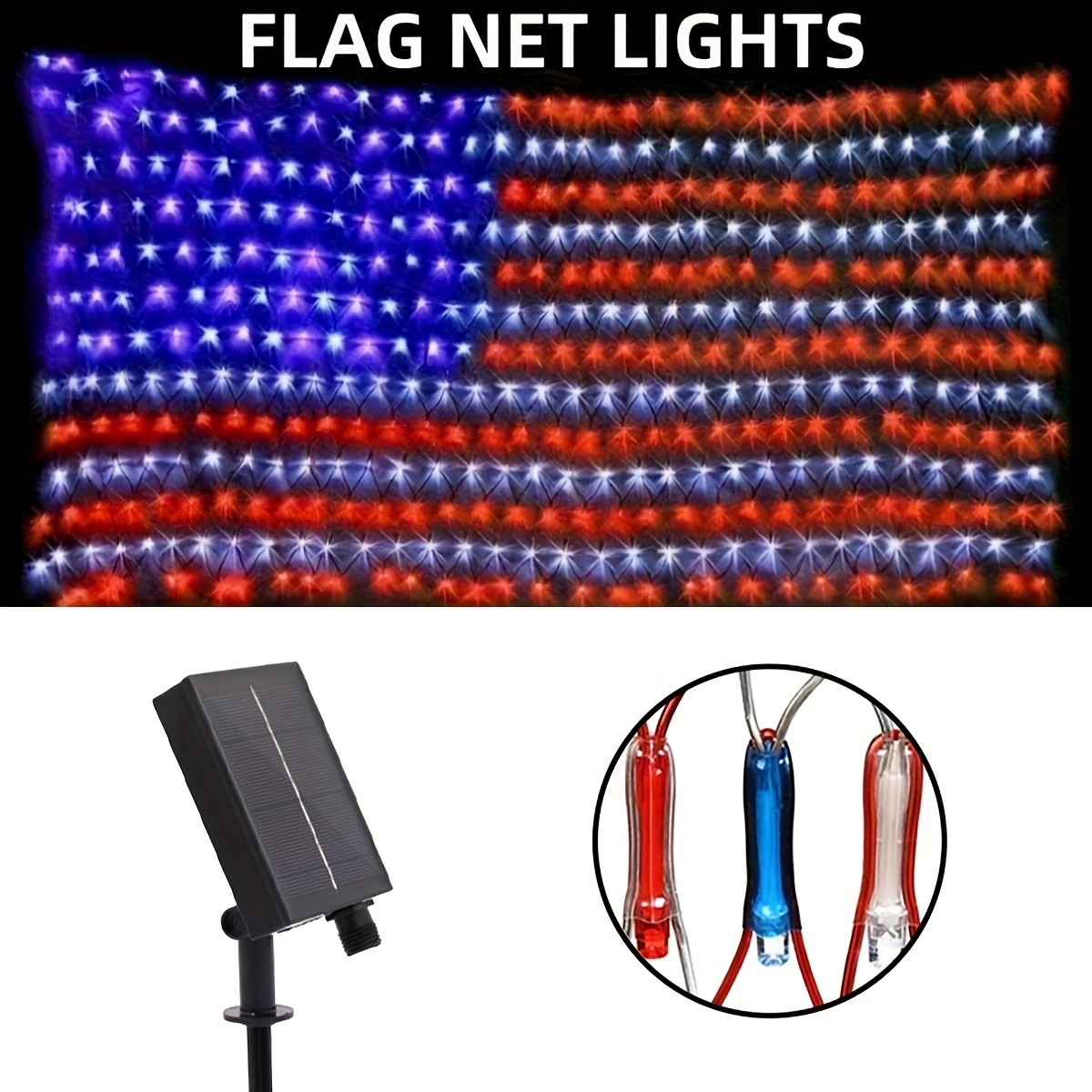 TEMU Solar American Flag Lights Outdoor, Led String Lights, Decorations, Memorial Day Decorations, For , National Day, Christmas Day, New Year's Party, Garden, Yard Decorations Outside