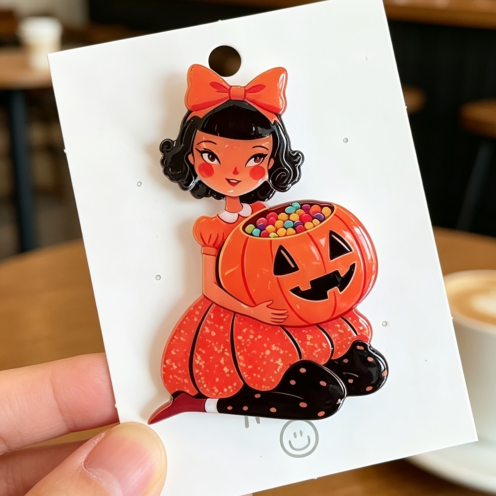 TEMU 1pc Halloween Retro Pumpkin Acrylic Brooch Cartoon Pin Bag Clothing Decoration Badge Accessory