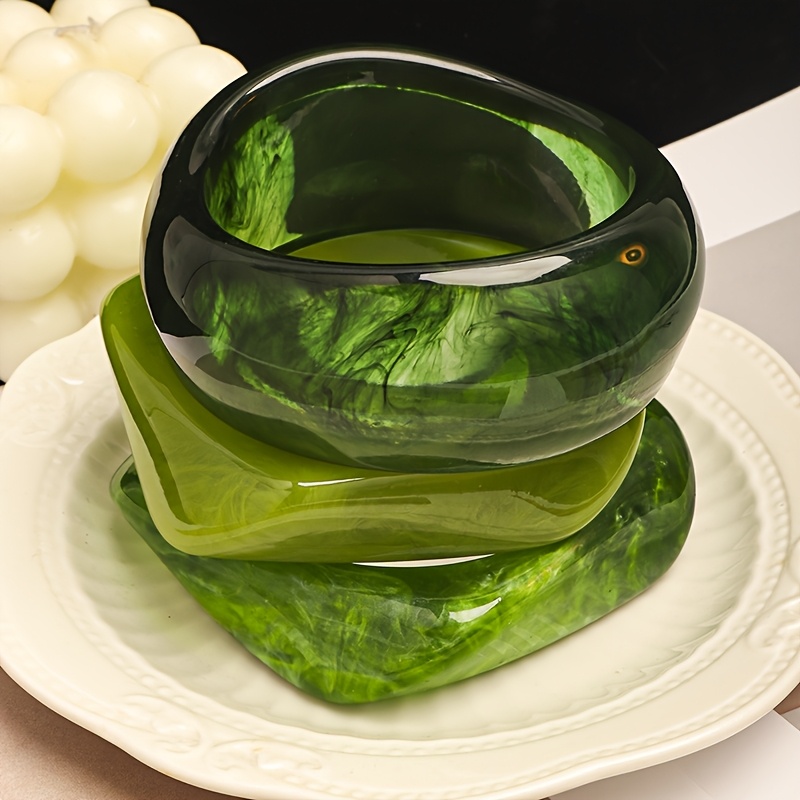 TEMU 3 braccialetti in resina sfumata irregolare stile foresta verde, adatti per l'uso da donna o come accessorio da viaggio