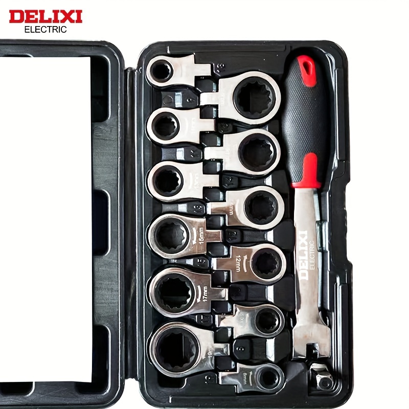 TEMU Delixi Electric 12-in-1 Interchangeable Ratchet Wrench Set, Mechanical Metal Socket Spanner With Quick Release, Mirror Polished, Non-slip, High Temperature Quenched, Precision Forged