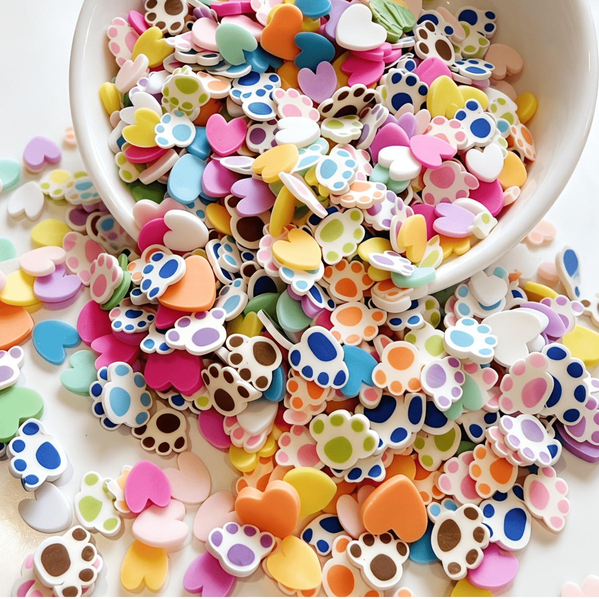 TEMU 1080pcs Colorful Cat Paw & Heart Polymer Clay Slices Suitable For Pet Birthday Party Decorations, Diy Crafts, Slime Making, Balloon Fillers,