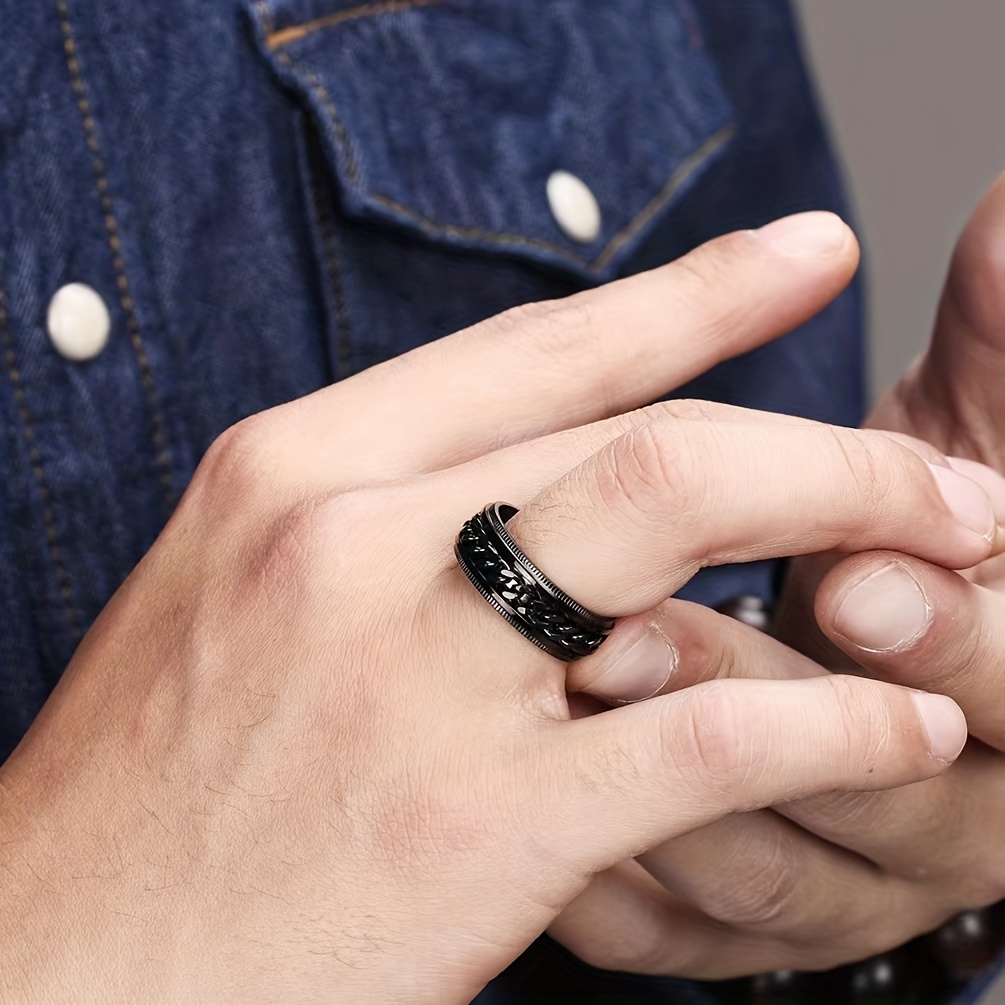 custom engraved black stainless steel ring 8mm wide rotating chain design personalized name date option durable stylish for men valentines day anniversaries casual attire anniversary jewelry   ring design quality   without battery Product details 7