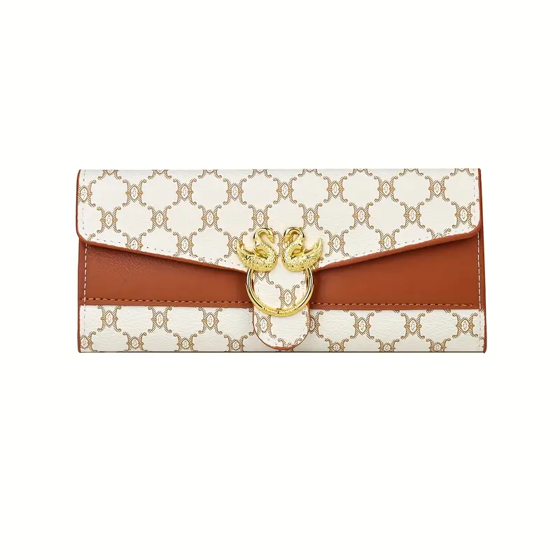 1pc elegant womens clutch wallet geometric pattern leather closure multi compartment edge painted leather lining occasion ready details 5