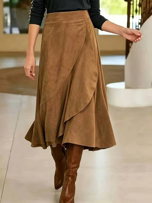 item picture womens high waist irregular wrap skirt vintage western style draped ruffle hem midi skirt belt not included