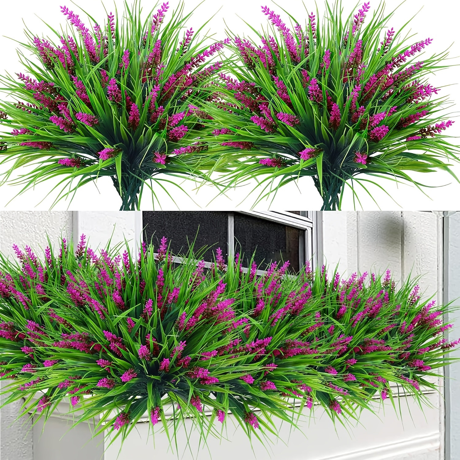 6 bundles artificial plants outdoor faux lavender flowers   monstera plastic greenery garden plants for home porch window terrace hanging planters indoor decor