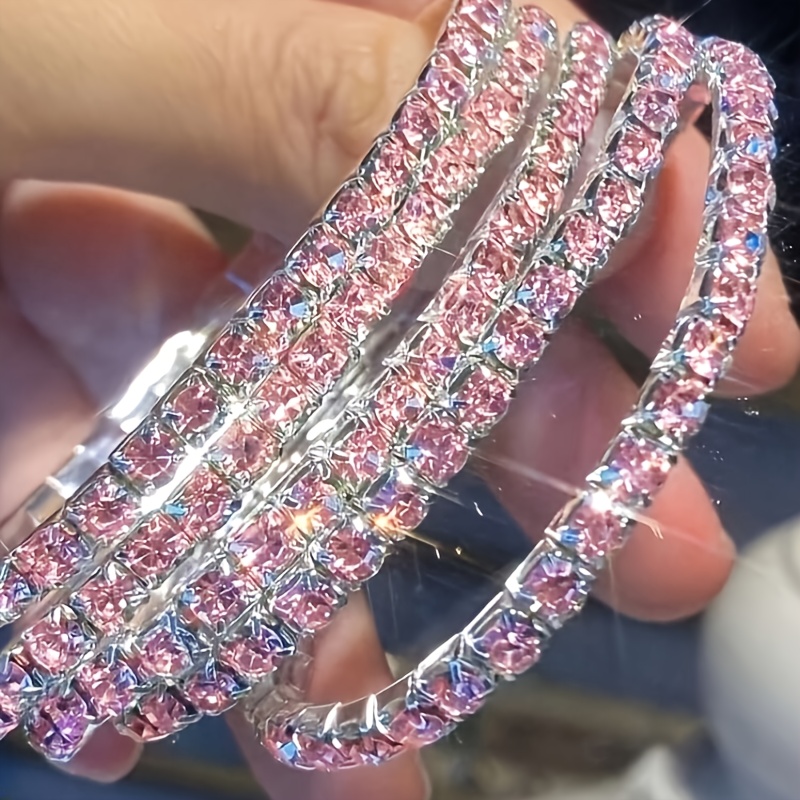 TEMU 5pcs Set Of Pink Elegant Luxury Stretch Bracelets, With , Adjustable Bangles, Mix-and-match Stackable Bracelets, Perfect As An Elegant Gift For