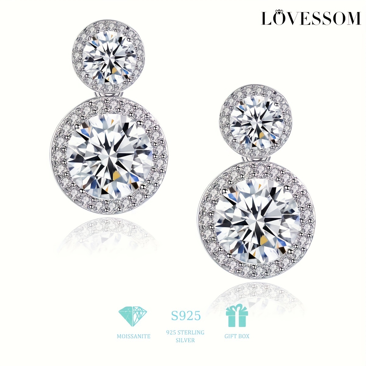 

2.5 Ct + 2.5 Ct Sparkling Moissanite Design Sterling 925 Silver Stud Earrings Luxury Style Exquisite Gift For Lovers