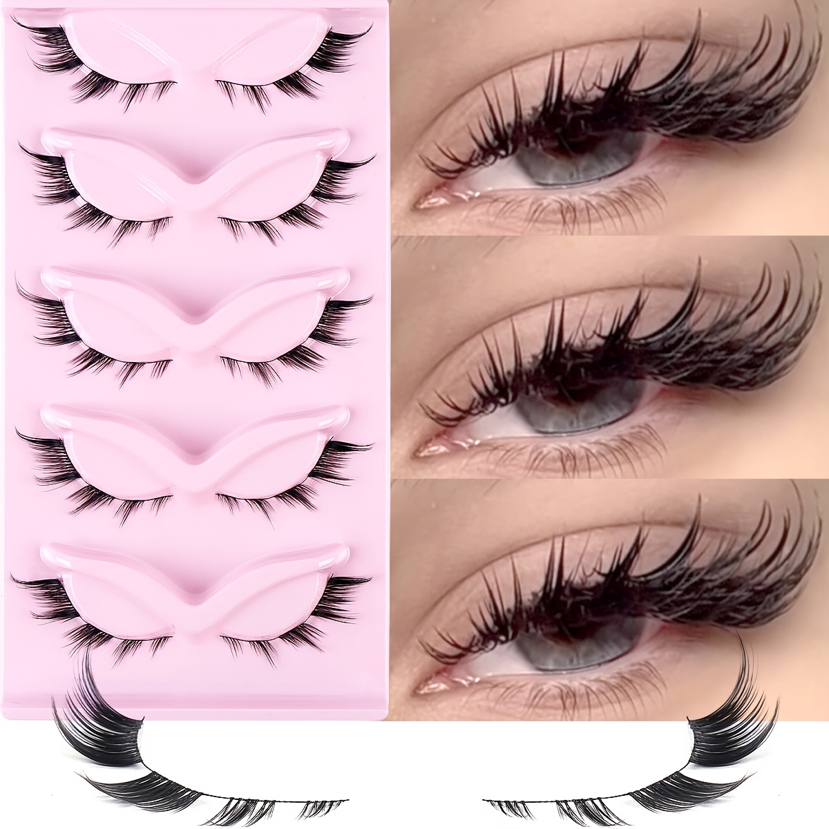 

5 Pairs Of False Eyelashes Set Fox Eyelashes Cat Eyelashes Long Curling Eye Tail Lengthening Eyelashes 's Christmas