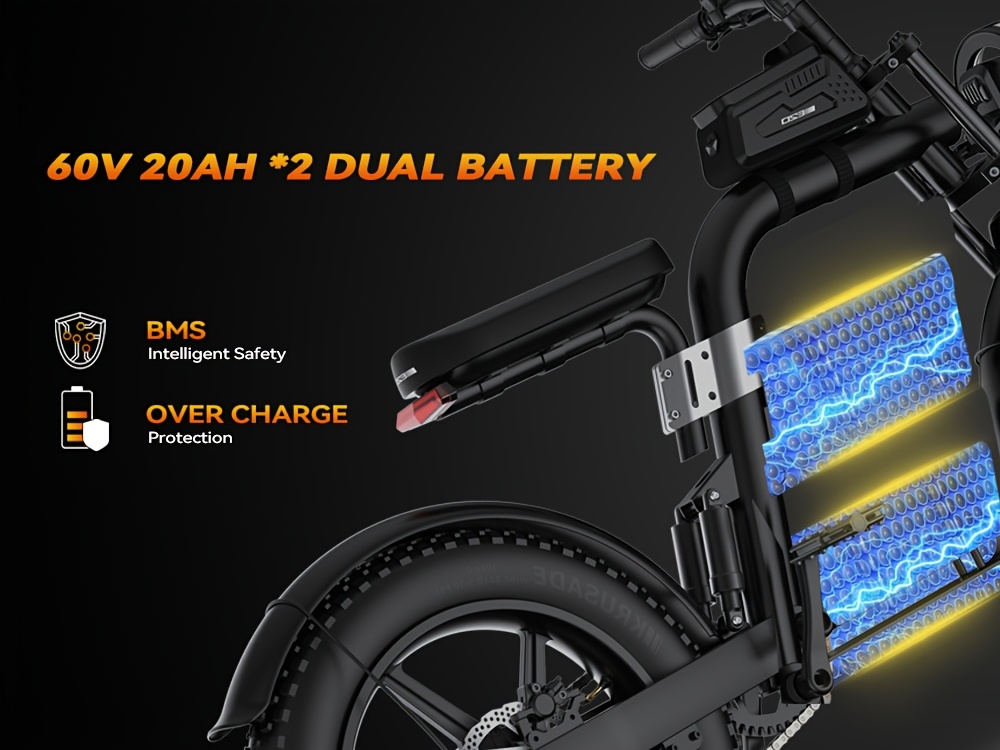electric dirt bike for adults 60  speed commuter ebike with 20  battery 93   range motorcycle all terrain fat tires full suspension smart display usb port storage bag hydraulic brakes perfect gift for christmas new year Product details 3