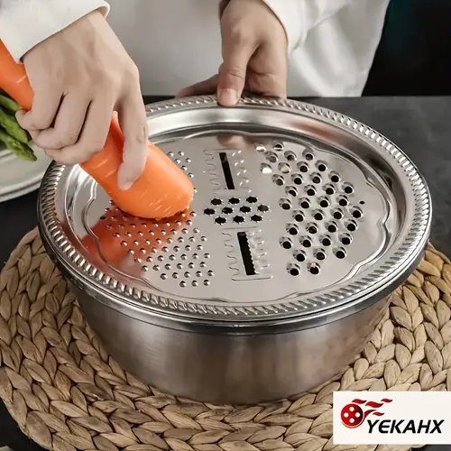 3pcs set stainless steel grater basin multifunctional household kitchen vegetable washer rice rinser sieve drain vegetable cutter essential kitchen stuff and accessories for home cooks fathers day gift
