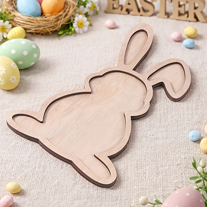 TEMU 1 plateau en bois de lapin de Pâques, décoration de bureau, assiette de service décorative , plateau en bois au design de lapin, idéal pour la