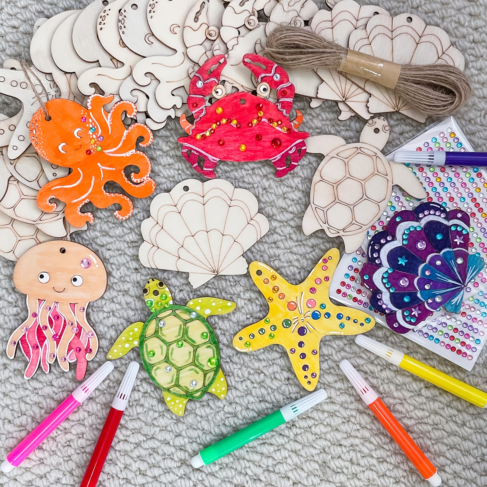 Summer Ocean Wooden Ornament Coloring Kit for Kids