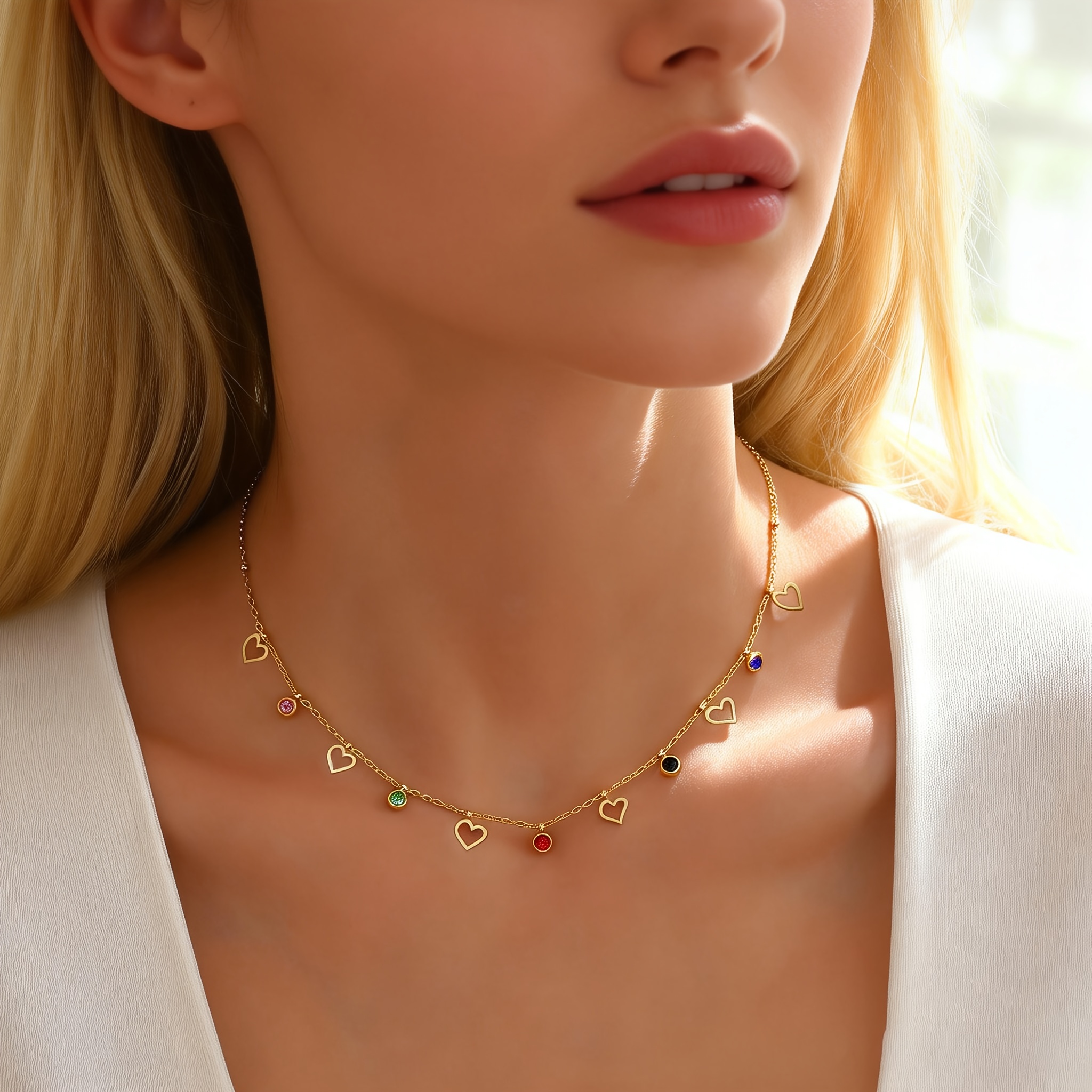 Image of Stainless Steel Hollow Heart Necklace For Women Colorful Pendant Choker Chain Versatile Office Jewelry Valentine's Day Gift (pendant Color Random)