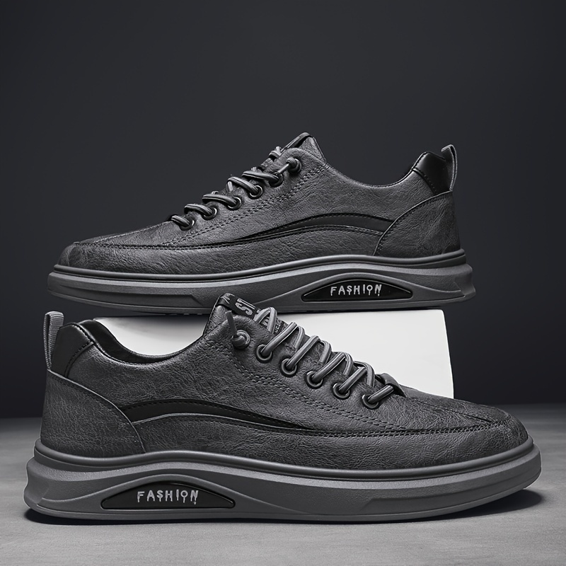

Men's Retro Casual Sneakers - Low Top, Band Closure, Solid Color, Pu Material, Wear